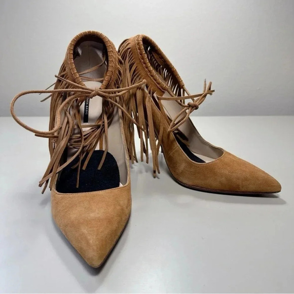 Zara Womens 38 Suede Leather Fringe Cowgirl Heel  Shoes - Picture 14 of 14